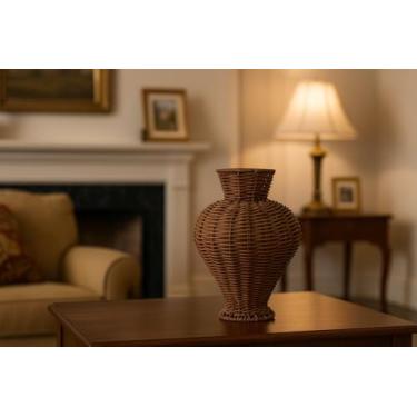 Imagem de Cesta de vaso de vime PP feita à mão – Vaso decorativo de vime PP para flores secas | Decoração de casa boho rústica | Artesanato feito à mão em estilo jacinto de água