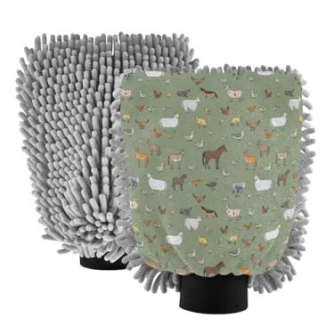 Imagem de STAYTOP Luvas de lavagem de carro de animais de fazenda, 2 peças, luvas de microfibra de chenille, sem arranhões, panos de esponja de lavagem ultra absorventes para carros, limpeza doméstica - G