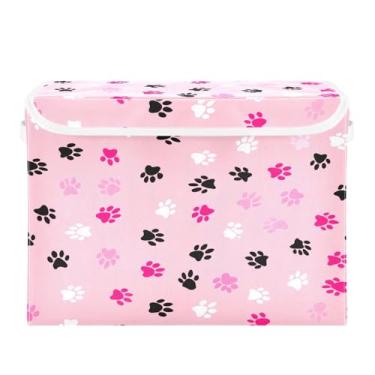 Imagem de CEBUGI Caixotes de armazenamento com tampas, caixa de armazenamento de tecido dobrável, com estampas de patas coloridas, caixas organizadoras, para armário de casa, prateleiras de quarto, 40 x 30 x 39