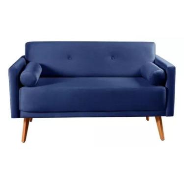 Imagem de Sofá 2 Lugares Luma Suede Azul Marinho Com Pés Em Madeira 1,40m