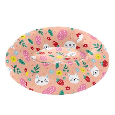 Imagem de SEHANY Cama de cachorro com estampa de gatos fofos, removível e lavável, pequena, redonda para gatos, cama fofa super macia para animais de estimação com fundo antiderrapante para cães pequenos e
