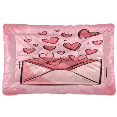 Imagem de Wassud Envelope com corações para camas de cachorro tapete lavável para animais de estimação para cães e gatos, almofada de cama de viagem antiderrapante, almofada de canil para ambientes internos e