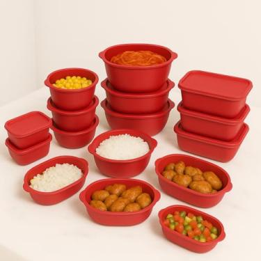 Imagem de Kit 15 Potes Herméticos para Alimentos – Organizadores Empilháveis BPA Free Alta Resistência para Cozinha (Vermelho)