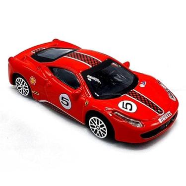 Imagem de F e r r a r i 458 Challenge Miniatura, Carro de Corrida Vermelho, Escala 1:43, Modelo Esportivo com Detalhes de Competição, Número 5