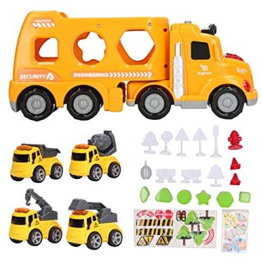 Imagem de Conjunto de caminhão transportador de transporte ainoli, spray grande, luz de som, inércia, camada dupla com 4 caminhões pequenos, kit de carro modelo para crianças, presentes