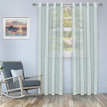 Imagem de Superior Cortinas semitransparentes – Design clássico estampado em colmeia – 132 cm x 213 cm – Cabeçalho com ilhós – Filtro solar e cortinas leves para quarto, sala de estar – Conjunto de 2 painéis