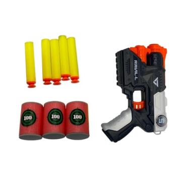 Imagem de Pistola Brinquedo Lança Dardos com 5 Dardos de Espuma e 3 Alvos, 9 Peças, Branca e Preta, ABS/EVA/PVC, para Crianças a partir de 3 Anos