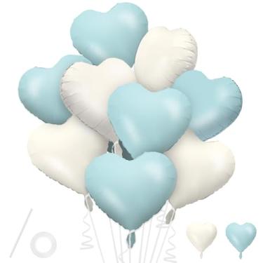 Imagem de Balões de coração azul claro creme, 15 unidades de balões azuis e brancos em forma de coração, balão em forma de amor de 45 cm para dia dos namorados, chá de bebê, aniversário
