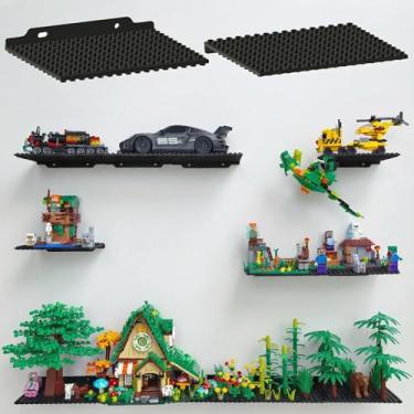 Imagem de LRANFOW 12 prateleiras flutuantes para exibição de parede compatíveis com blocos de construção Lego, pinos de 40,6 x 33 cm para armazenamento e exibição de tijolos de brinquedo, prateleira de exibição