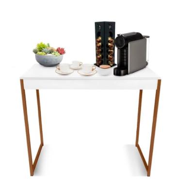 Imagem de Mesa Escrivaninha Escritório Estilo Industrial Computador 90 Cm Home office(Branco e Rose)