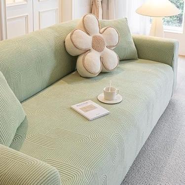 Imagem de Capa de sofá 1, 2, 3, 4 e 5 lugares, protetor móveis veludo grosso luxo, capa cor sólida, elástica para cadeira reclinável(Green,5-seat 305-350cm)