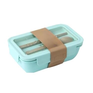 Imagem de 1100ml Marmita lancheira pote de 2 divisórias com selo hermético para manter frescor e pauzinhos e colher(Verde)