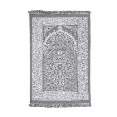 Imagem de GLOGLOW Tapete de Oração de Veludo Macio, Janamaz Sajada Islâmico Tradicional Com Borla de Pano de Algodão, Tapete de Oração Muçulmano Dobrável Portátil para Homens, Mulheres e Crianças (Cinza
