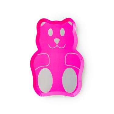 Imagem de Jollity & Co. Pratos de sobremesa em formato de ursinho de goma de goma - pacote com 8 pratos de papel - pratos descartáveis para aniversários, festas e celebrações