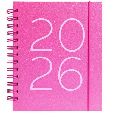 Imagem de Agenda Diária 2026 Glitter Degradê Rosa Capa Dura Planner Semanal Espiral 336 Páginas 14 x 19 cm Organizador Pessoal com Calendário
