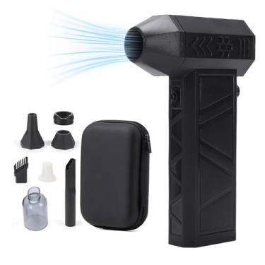 Imagem de Zhjvihx Espanador de Ar Sem Fio, Ventilador Turbo de Motor Sem Escova de 140000 RPM Com Fluxo de Ar de 52 M/S, 3 Velocidades Ajustáveis, Carregamento Rápido USB C, (Ventilador Turbo Preto com Kit
