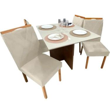 Imagem de Mesa de Jantar Helo 90x90cm em Linho com 4 Cadeiras California Poliman