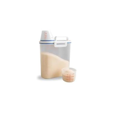 Imagem de Pote Hermético Multiuso com Dosador, 2kg, Transparente, Branco e Azul, Plástico PP, Tampa Hermética, Copo Medidor Integrado, 29x15x8.5cm