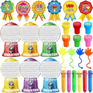 Imagem de Fancy Land Conjunto de prêmios 100 Dias de Escola Feliz 100º Dia de Escola Kit de Lembranças de Professores Inclui Selos Adesivos de Crachá Mãos Adesivos Multicoloridas Canetas Coloridas Pôsteres para