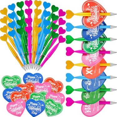Imagem de Resurhang Pacote com 96 canetas esferográficas em formato de coração e cartão de troca de dia dos namorados para troca de presentes de escritório (coloridas)