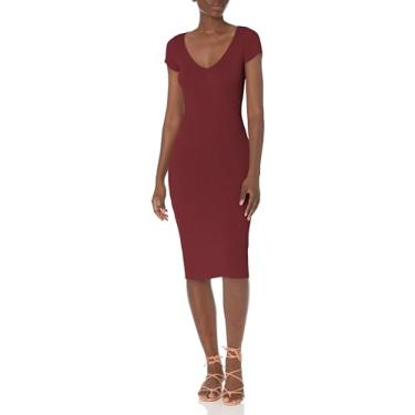 Imagem de GUESS Vestido feminino Essential de manga curta Lynx Midi, Vinho místico, G