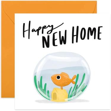 Imagem de Old English Co. Cartão Happy New Home Fish Bowl - Cartão de inauguração de casa bonito e divertido para ele ou ela | Cartão para homens e mulheres | Em branco dentro e envelope incluídos