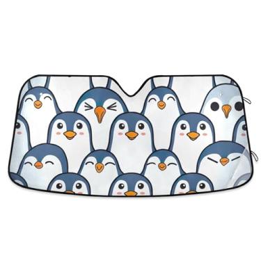 Imagem de Papel de parede de pinguins pelágicos fofos protetor solar para para-brisa de carro acessórios retráteis personalizados para janelas para-brisa frontal L, 144,8 cm x 80 cm