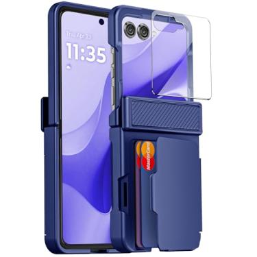 Imagem de oupeigar Capa para Motorola Razr 2025/Razr 2024 com suporte para cartão bloqueio RFID, proteção de dobradiça embutida, protetor de tela, capa de telefone robusta à prova de choque para Razr 2025/2024