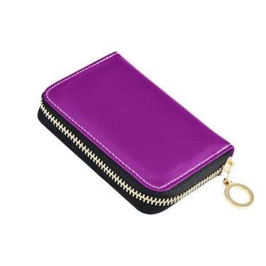 Imagem de Carteira feminina magenta roxa com zíper em torno do porta-cartão de crédito com bloqueio de RFID e porta-moedas com chaveiro