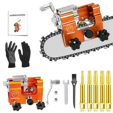 Imagem de NINGHW Afiador de motosserra, ferramenta de afiação de serra de corrente atualizada, kit de afiação de motosserra manual com broca de aço de tungstênio ultra afiada, luvas, bolsa e escova, gabarito de