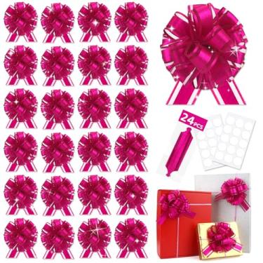 Imagem de 24 peças de laço rosa rosa para embrulho de cesta de presente, laços de presente de Natal, laço de fita para árvore de Natal, buquê de flores, decoração de festa do dia dos namorados (rosa - G)