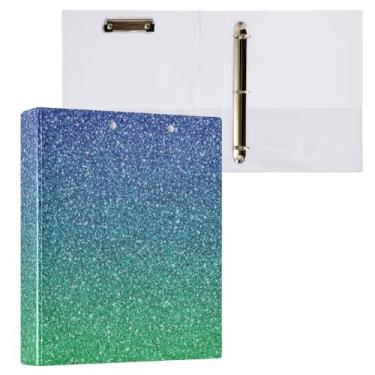 Imagem de Fichário gradiente arco-íris verde marinho com glitter para prancheta com 3 anéis e pasta de arquivos para escola e escritório, pacote com 2
