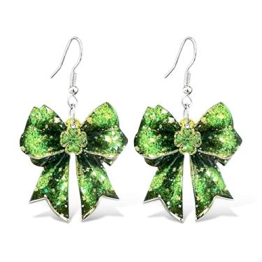 Imagem de Brincos de Dia de São Patrício - Brincos de laço de boa sorte trevo, acessórios de férias verdes, joias festivas de março para mulheres e meninas, Latão, Latão