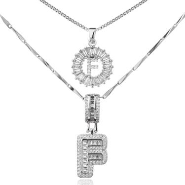 Imagem de MINDEKA Pacote com 2 colares femininos com inicial de zircônia cúbica banhada a ouro 14K, joias delicadas com inicial inicial para mulheres, colar com pingente de alfabeto A-Z personalizado, 18"+2