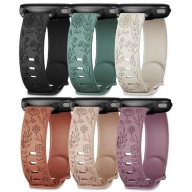 Imagem de Huadea Pulseira de silicone gravada de 20 mm compatível com Garmin Vivoactive 6/Vivoactive 5/3/3 Music, pacote com 6 pulseiras macias de girassol e rosa para Venu Sq/Venu 2 Plus/Forerunner 55/165/245