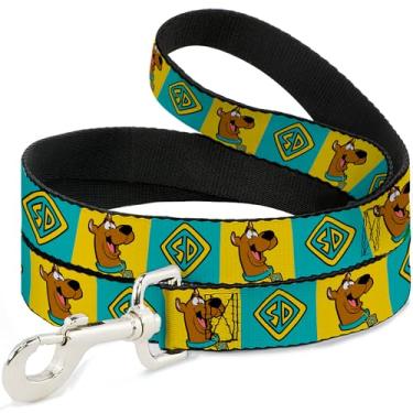 Imagem de Scooby Doo Coleira para animais de estimação, coleira para cães, pose Scooby Doo e blocos de etiqueta para cães amarelo e azul, 1,2 m de comprimento, 1,27 cm de largura
