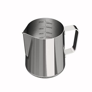 Imagem de Jarro de espuma de leite de 600 ml – Jarro de arte latte de aço inoxidável com marcas de medição, copo de espumador de leite barista para expresso, cappuccino e leite fumegante