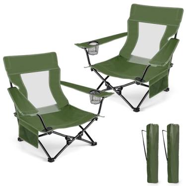 Imagem de HaSteeL Conjunto de 2 cadeiras de praia dobráveis, verdes dobráveis para acampamento, cadeira de praia baixa portátil para adultos, pesca, piquenique, churrasco ao ar livre, viagens, esportes, suporte