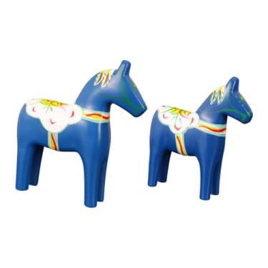Imagem de Generic 2x Estátua de Cavalo Ornamento de Mesa Coleção Tradicional de Madeira Escultura Decorativa para Casa para Sala de Estudo Entrada Estante de Livros, Azul