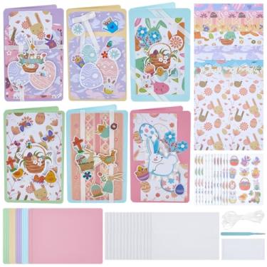 Imagem de WEBEEDY 15 conjuntos de kits de cartões de papel de Páscoa, kits coloridos de cartões comemorativos feitos à mão com envelopes e acessórios de decoração, conjunto de material feito à mão para cartões