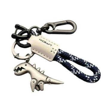 Imagem de Chaveiro De Dinossauro Premium Em Couro Trançado E Metal Para Motocicl