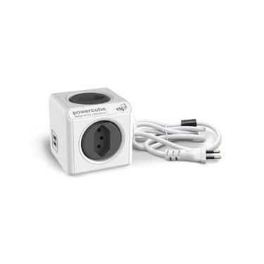 Imagem de Filtro de Linha PowerCube, 4 Tomadas 10A + 2 USB 2.4A, Cabo 1,5 metros, Bivolt, Preto/Branco, PWC-X4U, ELG