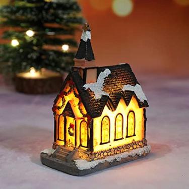 Imagem de Vila de Luzes LED Casa Miniatura Decorações Alegres para Adornos Ano Novo Decoração Resina Luminosa