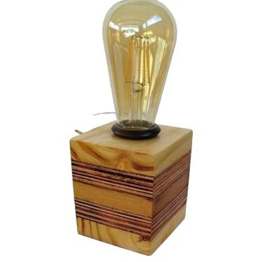 Imagem de Artesanal Abajur Rústico Madeira Cubo e/ou Tronco Luminária de Mesa (Contemporâneo)