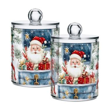 Imagem de xigua Pacote com 2 lindos suportes de Natal para bolas de algodão, cotonete – Frasco de plástico de boticário de armazenamento versátil transparente de 400 ml para banheiro e organização de