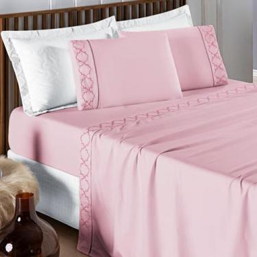 Imagem de Conjunto Cama Casal Queen Size Madri Bordado 300 Fios Super Macio INFI