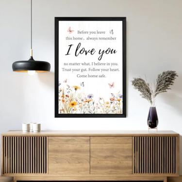 Imagem de Arte de parede emoldurada Before You Leave This Home Remember I Love You, 28 cm × 40,6 cm, decoração de parede de família de madeira vintage para casais, amantes, crianças, amigos, placa decorativa