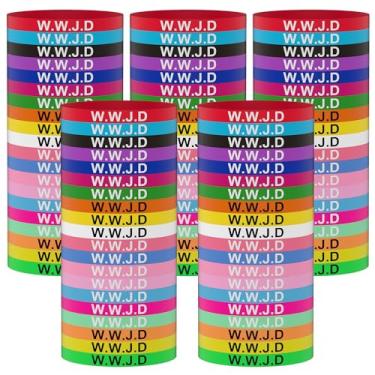Imagem de Meajjew 100 peças WWJD Pulseira Cristã Pacote para Mulheres Homens Presentes Cristãos Silicone What Would Jesus Do Pulseiras, Silicone, Sem Pedra Preciosa