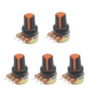 Imagem de KKFAUS 5 conjuntos WH148 3pin B1K ~ B1M ohm 1K 2K 5K 10K 20K 6Pin 15mm 10K 3 Terminal Linear Taper Rotary Potenciômetro para 3 203 503 104 (laranja, 10K Ohm)