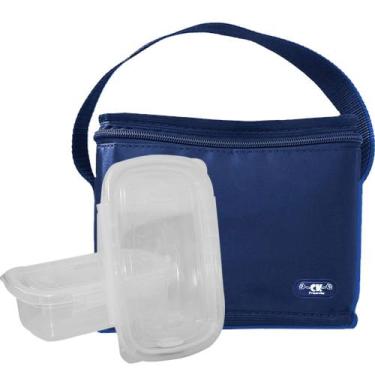 Imagem de Bolsa Térmica Pequena com Duas Marmitas Potes Plásticos Com Trava Livr